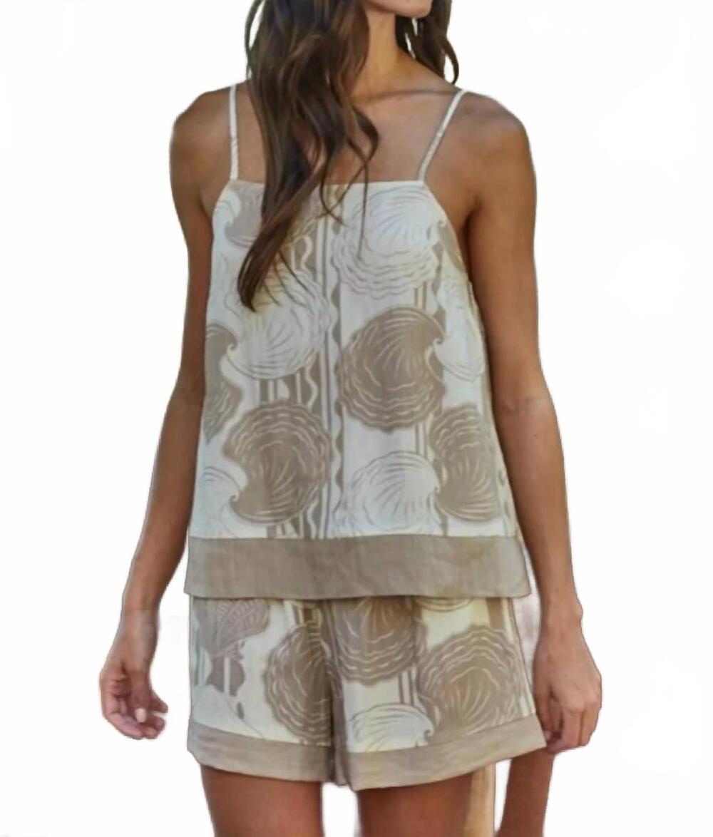 NEW BY TOGETHER seashell print tube neck top in taupe